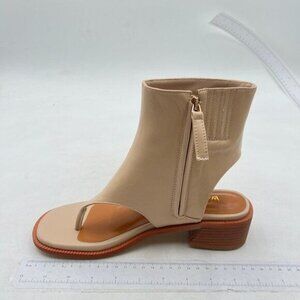 Wo Wagas Beige Ankle Sandals Boot Chunky Low Flip Flop Open Toe Side Zipper Shoe